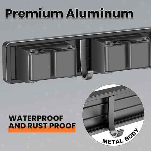 Broom Holder Wall Mount, Mop and Broom Hanger Wall Mount for Organizing and Storing Items in Household Kitchens, Gardens, Laundries (4 Racks & 3 Hooks, Grey)