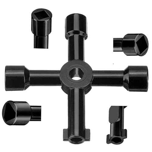 2 Pack 4 Way Sillcock Key Set, Heavy Duty Steel Water Spigot & Faucet Key, Multi-Functional Utility Tool for Valves, Outdoor Hose Bibs, Portable with Bead Chain for Garden & Plumbing