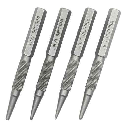 4-Piece Nail Setter Punch and Center Punch Set, Heat Treated Alloy Steel with Knurled Grip Most Commonly Used Sizes for Carpenters Woodworkers