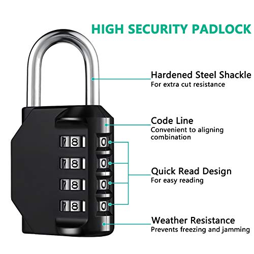 AIHYTU Black 4-Digit Resettable Combination Padlock Waterproof Heavy Duty for Gym Locker, Fence Gate, Toolbox – 2 Pack