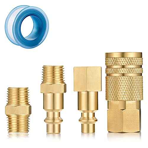 Air Coupler and Plug Kit, Quick Connector Air Fittings, 1/4 Inch NPT Industrial Brass Air Hose Fitting (4-Piece)