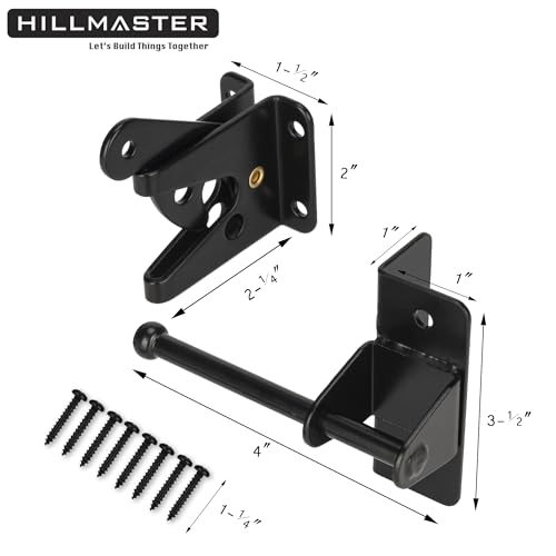 HILLMASTER Black Self-Locking Gate Latch for Wooden Fence & Gate, Heavy Duty Outdoor Hardware