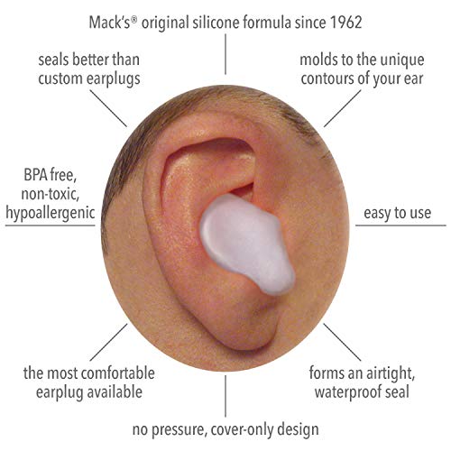 Mack's Moldable Silicone Earplugs 12 Pairs for Sleeping, Swimming & Travel