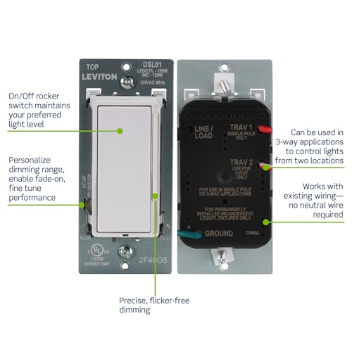 Leviton Decora Slide LED Dimmer Switch White - 150W Dimmable Lighting Control