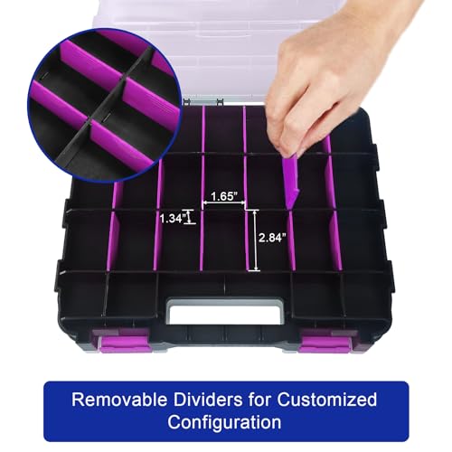Busy-Corner Purple 50-Compartment Double-Sided Parts Organizer Box with Removable Dividers