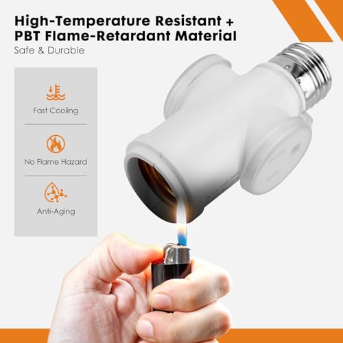 Onite 2-Pack White Light Socket Outlet Adapter - E26 to 3-Prong Outlet with Bulb Socket, Dust Cover, Indoor & Outdoor Use