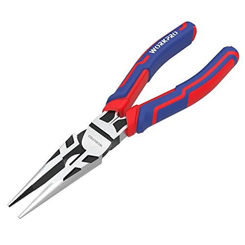 WORKPRO 8-Inch Straight Needle Nose Pliers Heavy-Duty CRV Steel With Wire Cutter
