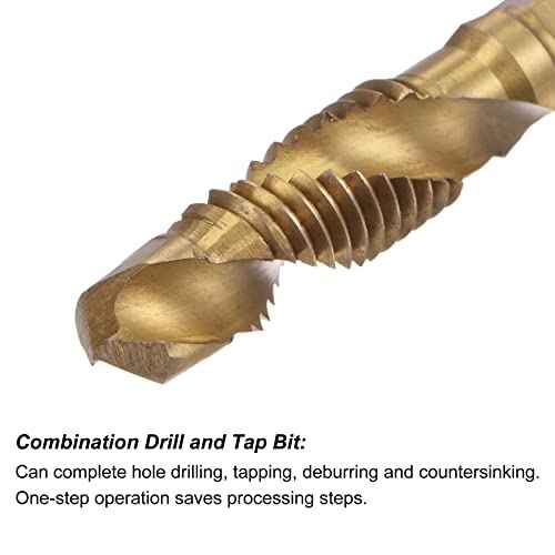 uxcell Combination Drill and Tap Bit, 1/4" Hex Shank M8 x 1.25 Metric Titanium Coated High Speed Steel 4341 Spiral Flute Drilling Tapping Tool 2pcs