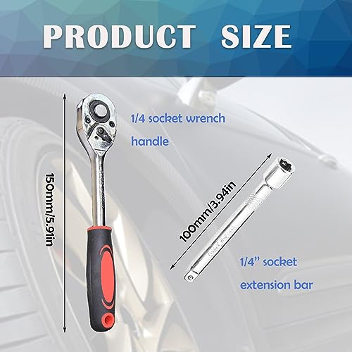 1/4" Ratchet Socket Wrench Set,12 Pieces Drive Sockets Set with Quick Released Ratchet Handles and Extension Bar