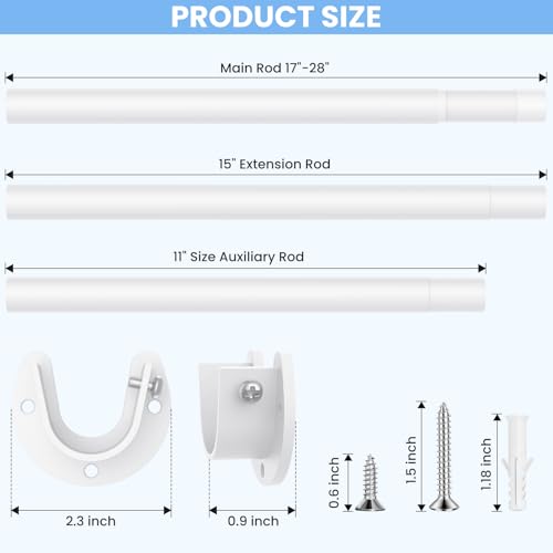 Matte White Adjustable Closet Rod, 17-84in Stepless Heavy Duty Hanging Bar