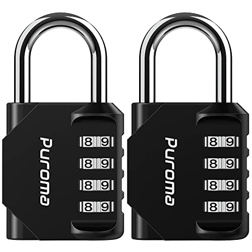 Puroma 2 Pack Combination Lock for Gym Lockers, 4-Digit Steel Padlock, Black