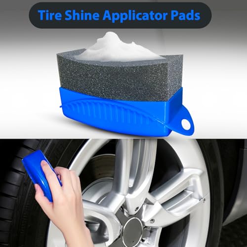 2 Pack Tire Shine Applicator Pads, Curved Tire Sponge Applicator, Reusable Tire Gel Applicator Forms with Lid, Tire Dressing Applicator for Car Detailing Cleaning