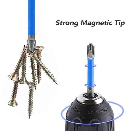 10PCS Magnetic Pozidriv Phillips Slotted Screwdriver Bit Set for Electricians 1/4 Inch Hex Shank PH2 Special S2 Steel Flat Slotted Phillips Cross Head Screw Driver Drill Bits(65+110mm Length)