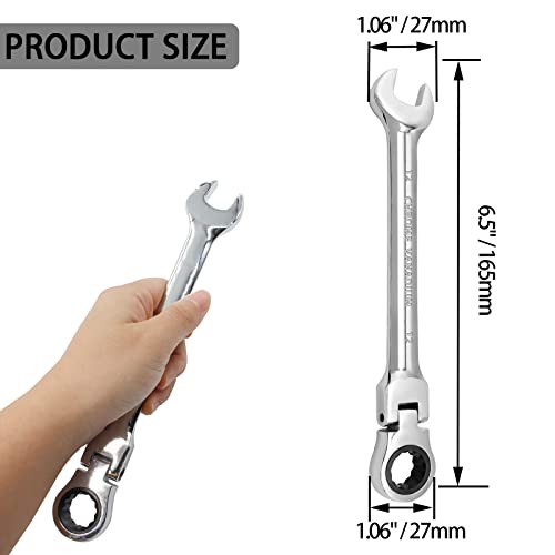 12mm Flex Head Ratchet Wrench, 12 Point Chrome Vanadium Steel Combination Spanner with 72 Tooth Ratcheting Gear, Metric Industrial Grade Tool for Automotive and Mechanical Maintenance