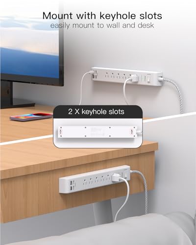 Mifaso 2 Pack Power Strip with 12FT Braided Extension Cord & Right Angle Plug, Surge Protector