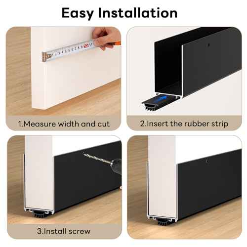 1-3/4" x 36" U-Shaped Door Sweep with Kick Plate, Aluminum Screw-On Draft Stopper, Weather Stripping Seal for Interior Exterior Doors, Blocks Dust Drafts(Black)