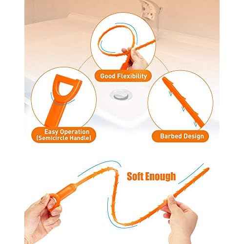 25 Inch Snake Drain Clog Remover Tool, 6PCS Hair Drain Cleaner Tool, Hair Cather Shower Drain Tool, Drain Auger hair Cleaning Tool for Shower Kitchen Sink Bath Tub Bathroom