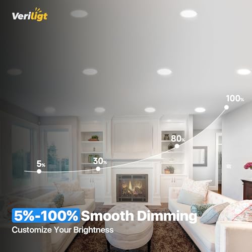 Veriligt 6 Inch White Recessed LED Lights 12 Pack Dimmable Canless Ceiling Downlights