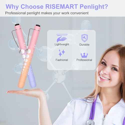 RISEMART 2 Pack Pen Lights for Nurses, Reusable Medical Light with Pupil Gauge and Ruler, White Light LED Penlight for Student Doctors
