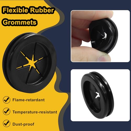 1" ID 1 1/4" Drill Hole Rubber Grommets - Pack of 6 - Firewall, Cable Protection