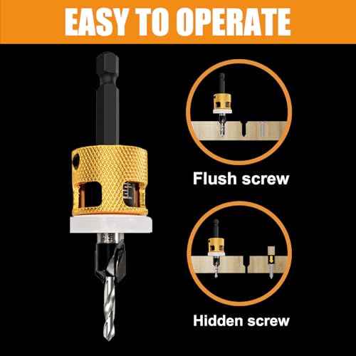 Adjustable Depth 1/8" x3/8" Countersink Drill Bit, Low Friction Stop Prevent Scratches, 1/4" Hex Shank for Quick Change, Replaceable HSS Pilot Drill Bit for Wood, Plastic, Woodworking