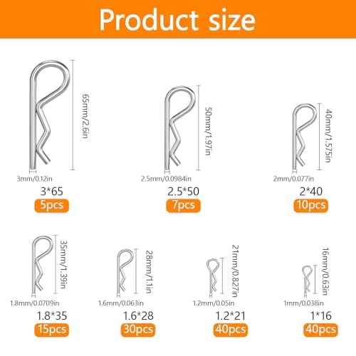 313 Pcs Stainless Steel Cotter Pins Assortment Kit: 166 Hardware Pinss Split Pinss & 147 R Clips Pins Assortment Kit Hairpin Cotter Pin Set, Hitch Pin Clips Set