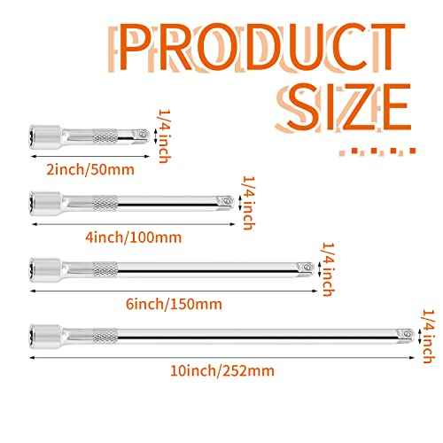 4Pcs Drive Socket Extension Set (Cr-V) Steel Socket Extension Set with Mirror Finish (Length Includes 2"/50mm, 4"/100mm, 6"/150mm, 10"/252mm)