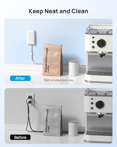 TROND 3ft Flat Extension Cord with Ultra-Thin Outlet Cover, 1250W, White - Includes Wall Mounting