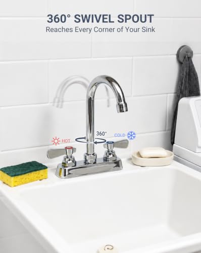 Phivan 4-Inch Center Utility Sink Faucet with 3-1/2" Gooseneck Spout Deck Mount