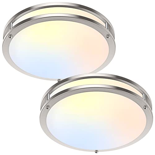 TOBUSA Brushed Nickel 13-inch LED Ceiling Light, 5CCT Dimmable Flush Mount Fixture, 36W 3600lm