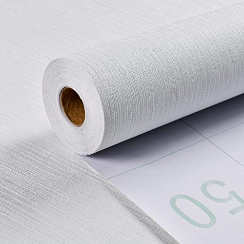 Haimin White Grasscloth Textured Peel and Stick Wallpaper 24x393in