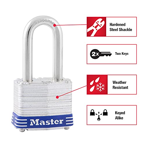 Master Lock 3TLF Laminated Steel Padlock 1-1/2" Shackle 2 Pack Keyed-Alike