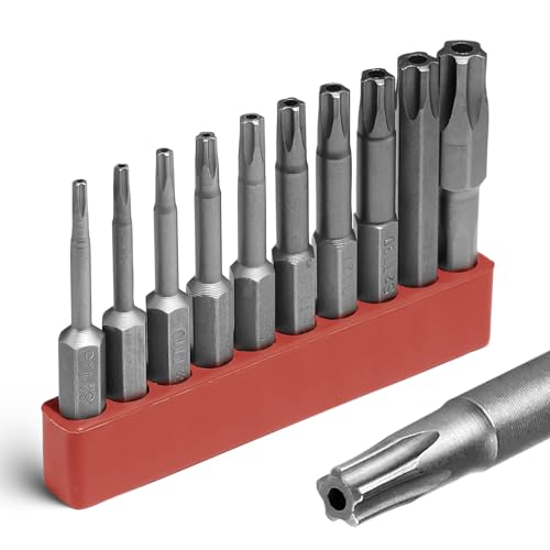 5 Point Security Torx Bit Set 10pcs Star Bits Set Screwdriver Magnetic S2 Alloy Steel With 1/4" Hex Shank TT8-TT45(50mm)
