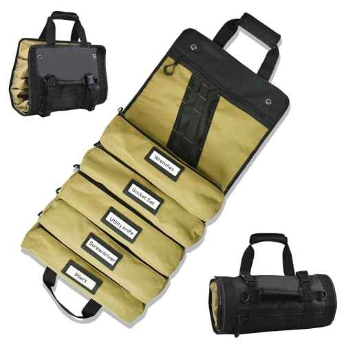 Roll Up Tool Bags Organizer,Microfiber lining Heavy Duty Motorcycle Tool Roll Bag Organizer(BlackBrown)