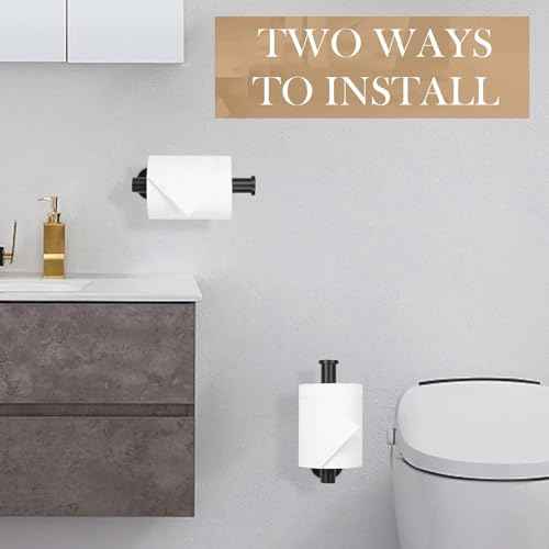 Toilet Paper Holder - Self Adhesive Toilet Paper Holder Wall Mount for Bathroom, SUS 304 Stainless Steel Command Strip Toilet Paper Roll Holder Stick On Wall, No Drilling - Matte Black