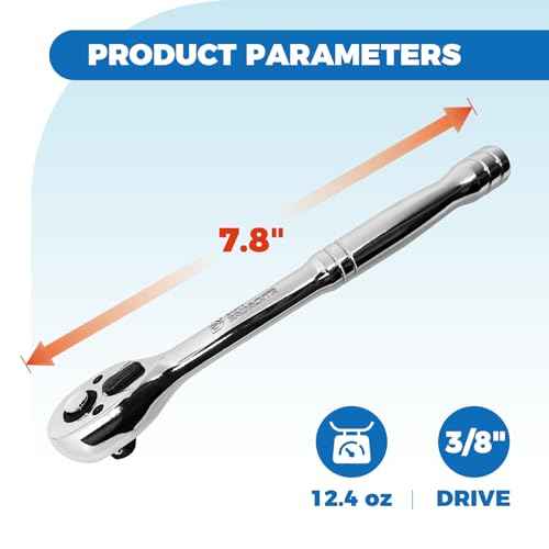 3/8-Inch Drive Ratchet, Quick-Release Reversible Ratchet Wrench, 72-Tooth 3/8 Drive Ratchet Handle, Chrome Alloy Made, Cr-Mo Head,Full Polished