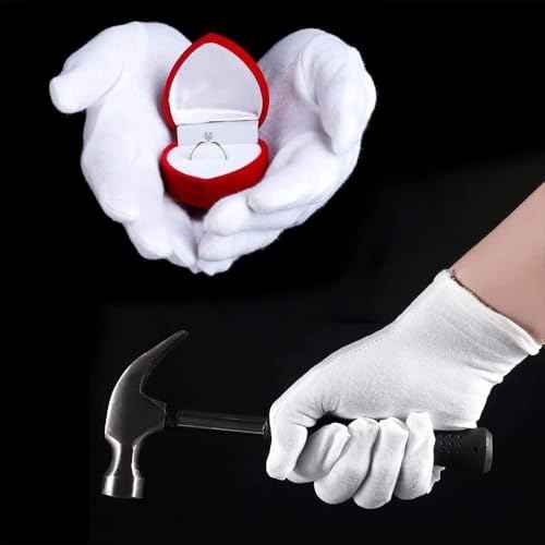 24 Pcs White Cotton Gloves, Safety Work Gloves, Stretchable Lining, Medium Size