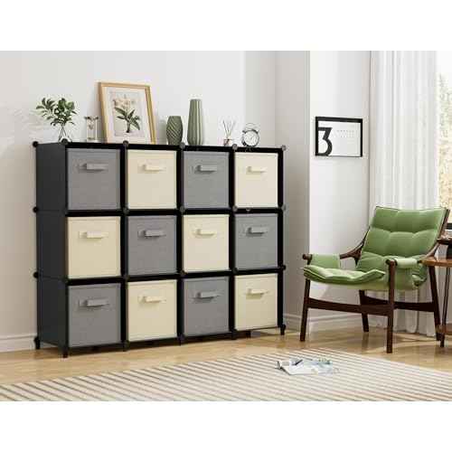 HOMIDEC Closet Organizers and Storage, 12 Cube Storage Organizer, Portable Closet Organization Clothes Shelves for Kids, Closet, Bedroom, Bathroom, Office, Black