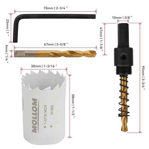 Mollom (30mm | 1-3/16") HSS M42 with 8% Cobalt BI-Metal Hole Saw with 2 Pilot Drill Bits & Arbor Smooth Cutting for PVC,Drywall,Wood,Plastic,Gypsum Board,Rubber