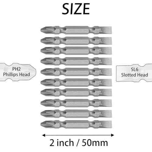 10Pcs Magnetic Slotted Phillips Double Ended Screwdriver Bits PH2/SL6, #2 Phillips and #6 Slotted Dual Head Screw Driver Bits Set with 1/4 inch Hex Shank for Power Tools (2 inch Length)