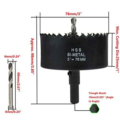 Hole Saw 3-inch Dia Hole Cutting Drill Bit for Drilling Holes in Wood, Plastic, Drywall, Thin Metal
