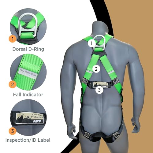 AFP Universal Full-Body Fall Protection Safety Harness w/ 3 D-Rings and Tongue Buckle Legs
