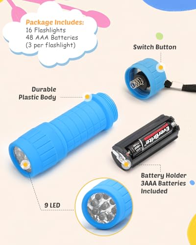 EverBrite 16-Pack Mini LED Flashlights with 48 AAA Batteries – Compact & Portable