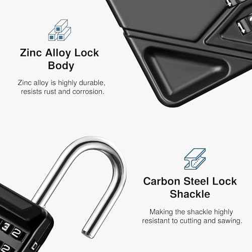 Puroma Combination Padlock, 4 Digit Waterproof Locks Outdoor Code Lock for Locker, School Gym Locker, Sports Locker, Gate, Case, Hasp Storage (2 Pack, Black)