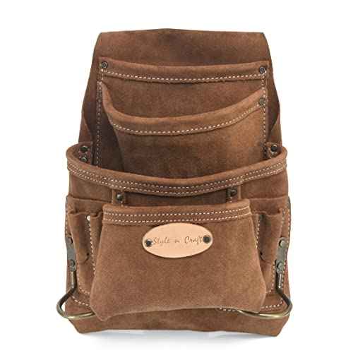 Style n Craft 10-Pocket Carpenter¡¯s Nail and Tool Pouch, Heavy-Duty Suede Leather Pouch, Dark Tan (88923)