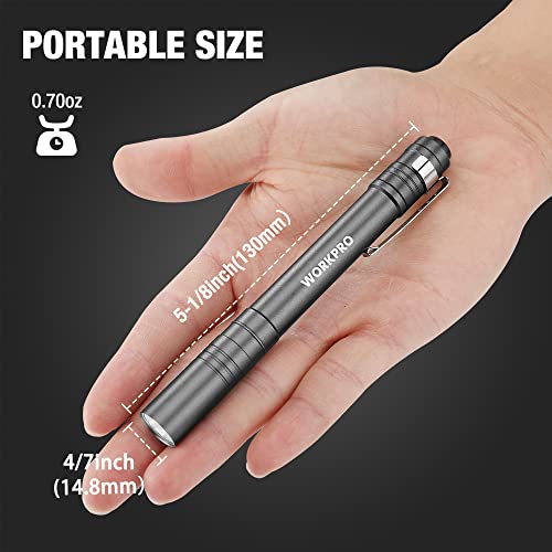 WORKPRO Gray LED Pen Light 4-Pack Aluminum Pocket Flashlights with Clip