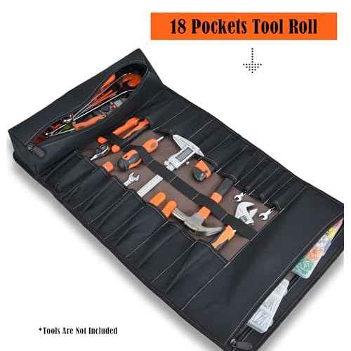 WELKINLAND 18-Pockets Waxed Canvas Tool Roll, Heavy-Duty tool bag roll, Waterproof tool roll up bag, 17" Canvas tool roll, Screwdriver roll up bag