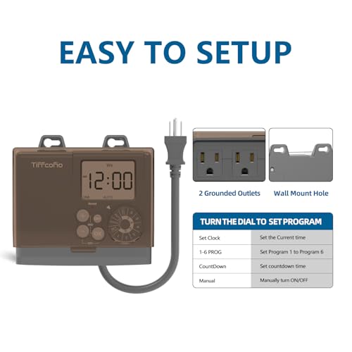 Outdoor Digital Pool Timer Waterproof 20A with 2 Grounded Outlets, Programmable, 6 Program Sets