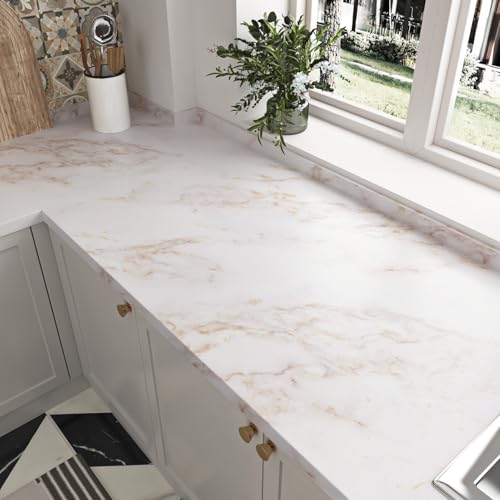 Gold Marble Contact Paper Peel and Stick Countertops for Kitchen Countertop Waterproof Removable Matte White Marble Wallpaper for Bathroom Counter Table Furniture 15.7'' x 78.7''