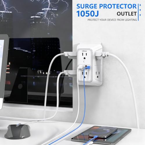 JcBlaon White 6 Outlet Surge Protector with 4 USB Ports Wall Extender